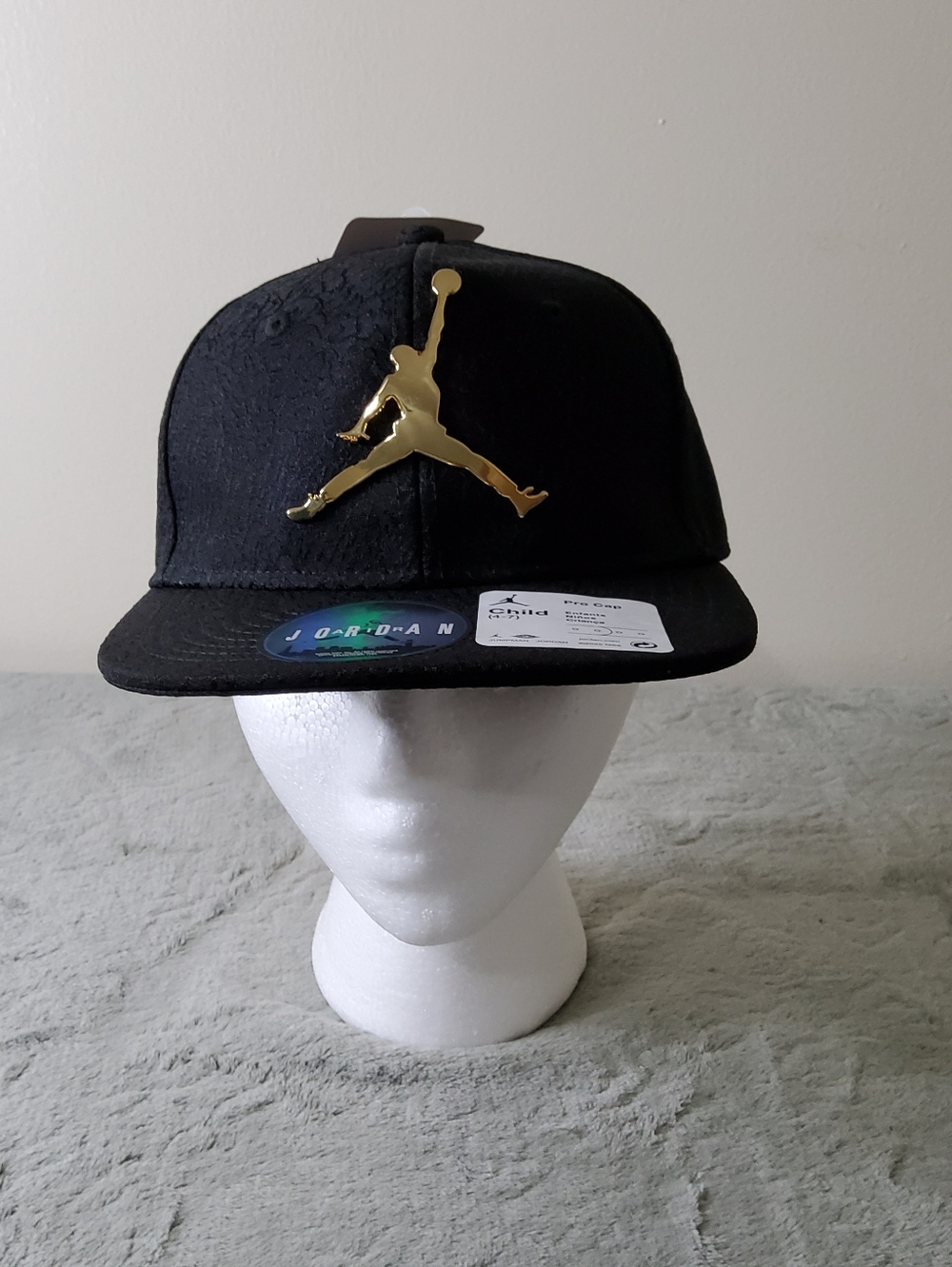* Jordan Boy's Elephant Print Elite Snapback Hat W/Gold Jumpman Emblem Black